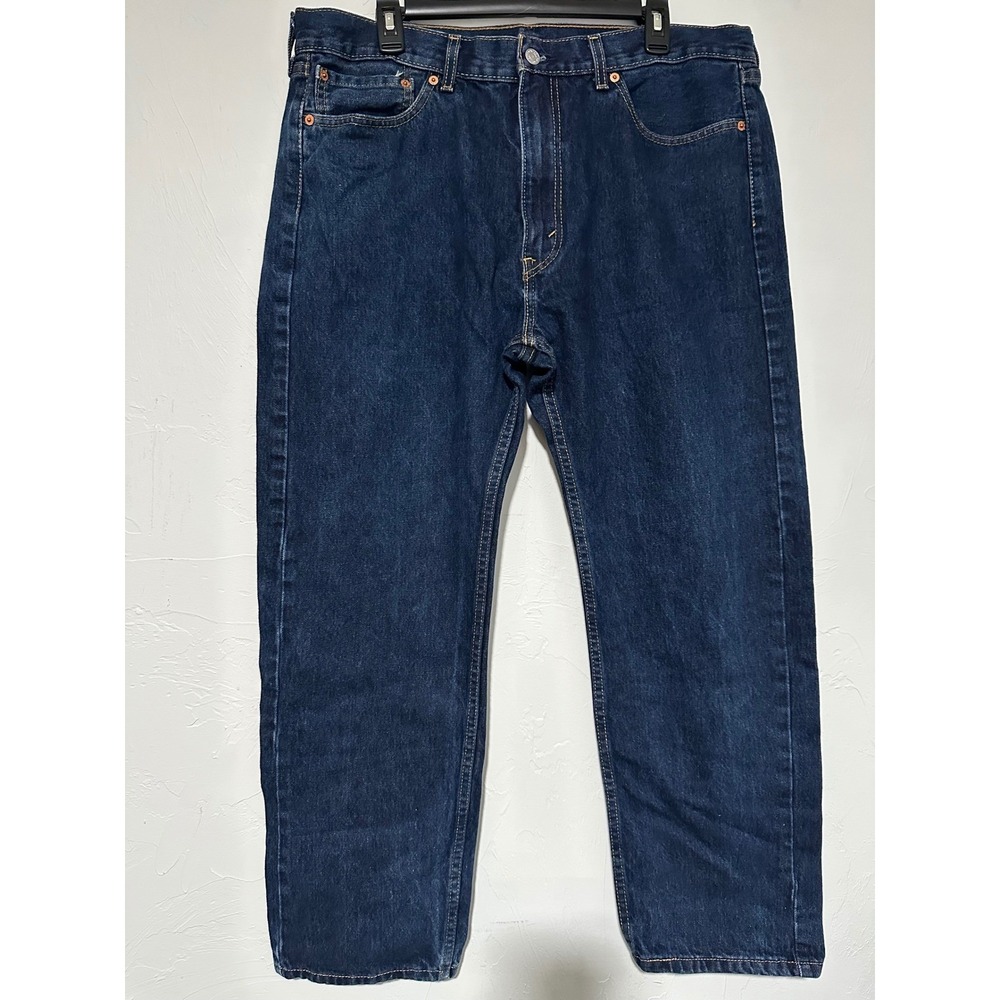 Levis 505 Regular Fit Jeans Mens 38x30 Dark Wash Indigo Straight Leg Denim